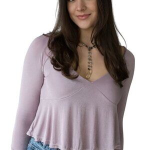 Free People Intimately Free V-neck Babydoll Flare Sleeve Top Mauve Size M
